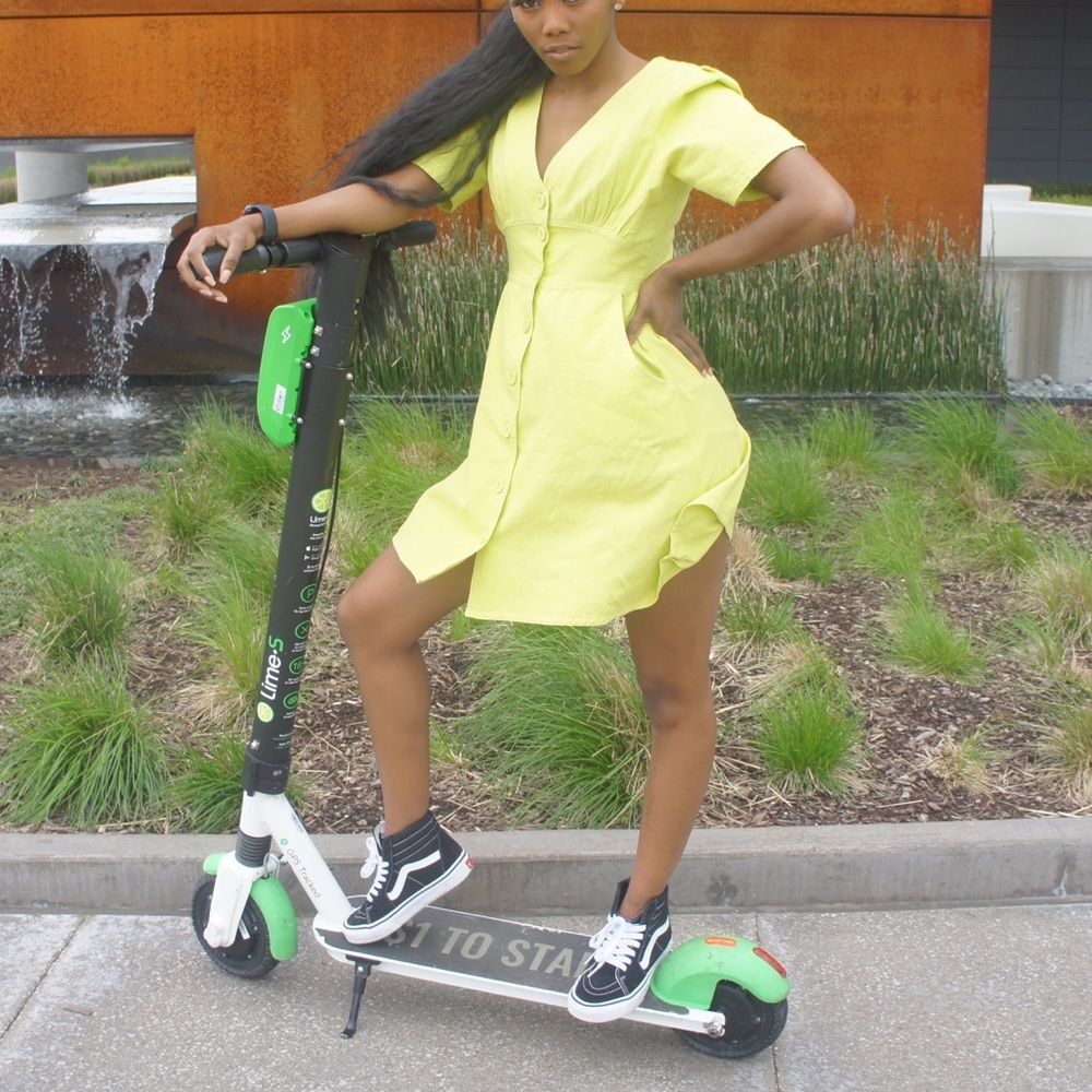 Lime green linen dress